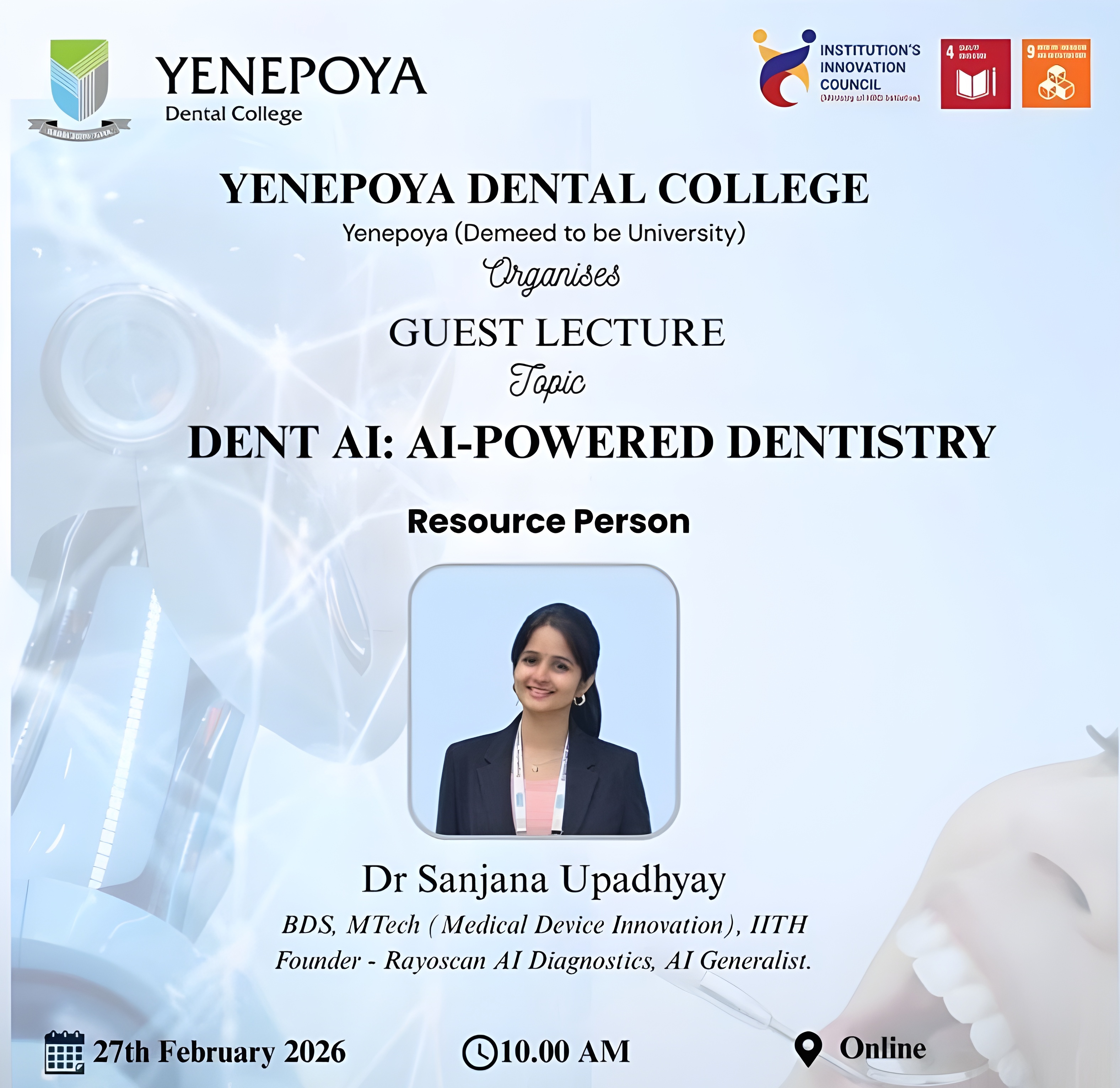 Yenepoya Dental College guest lecture poster